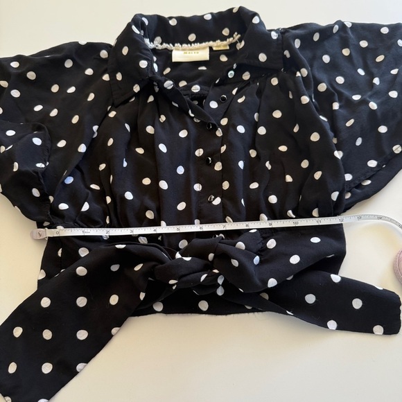 Anthropologie-Maeve-Canna-Polka Dot-Crop Top-Black & White-Flowy Sleeves-Size 2 - Picture 10 of 15